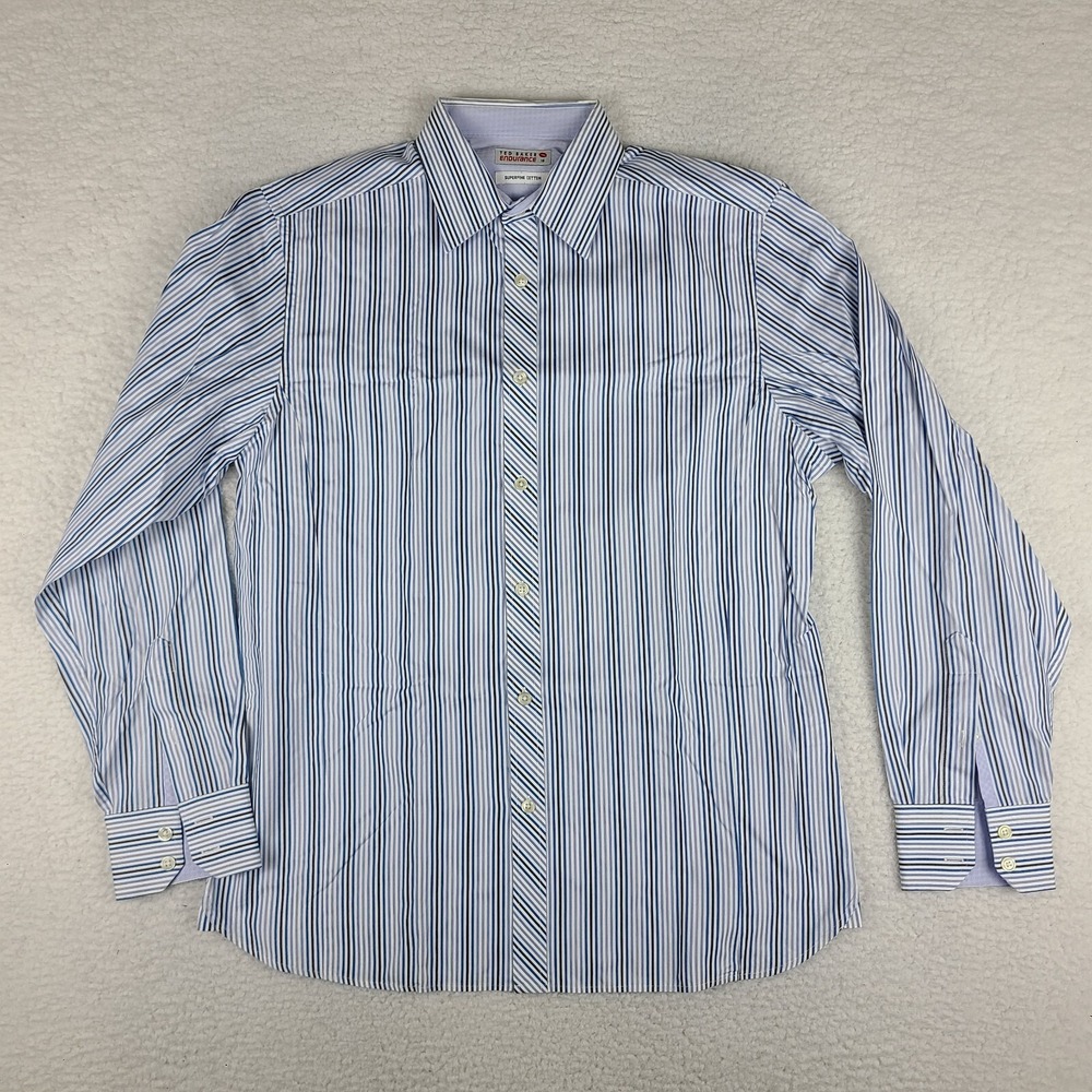 Ted Baker Endurance Shirt Men 16 Blue Striped Superfine Cotton Dress Button Up *